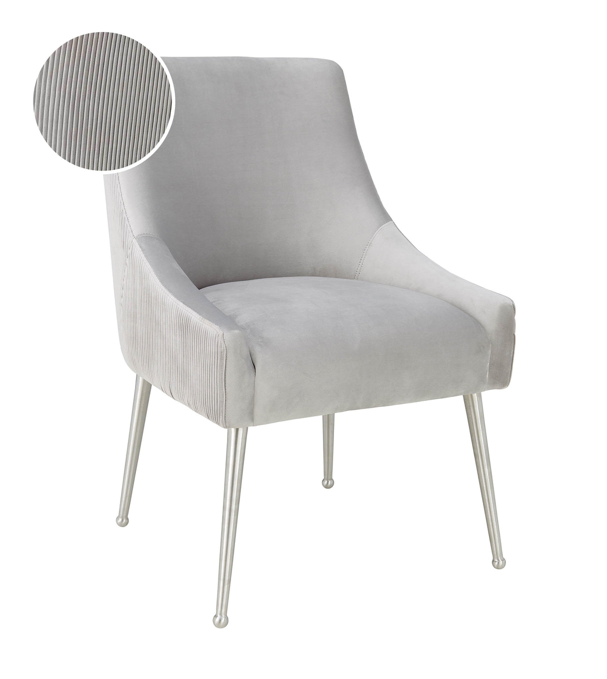 Beatrix Pleated Light Grey Velvet Side Chair - Silver Legs by TOV Furniture at Eve Furniture