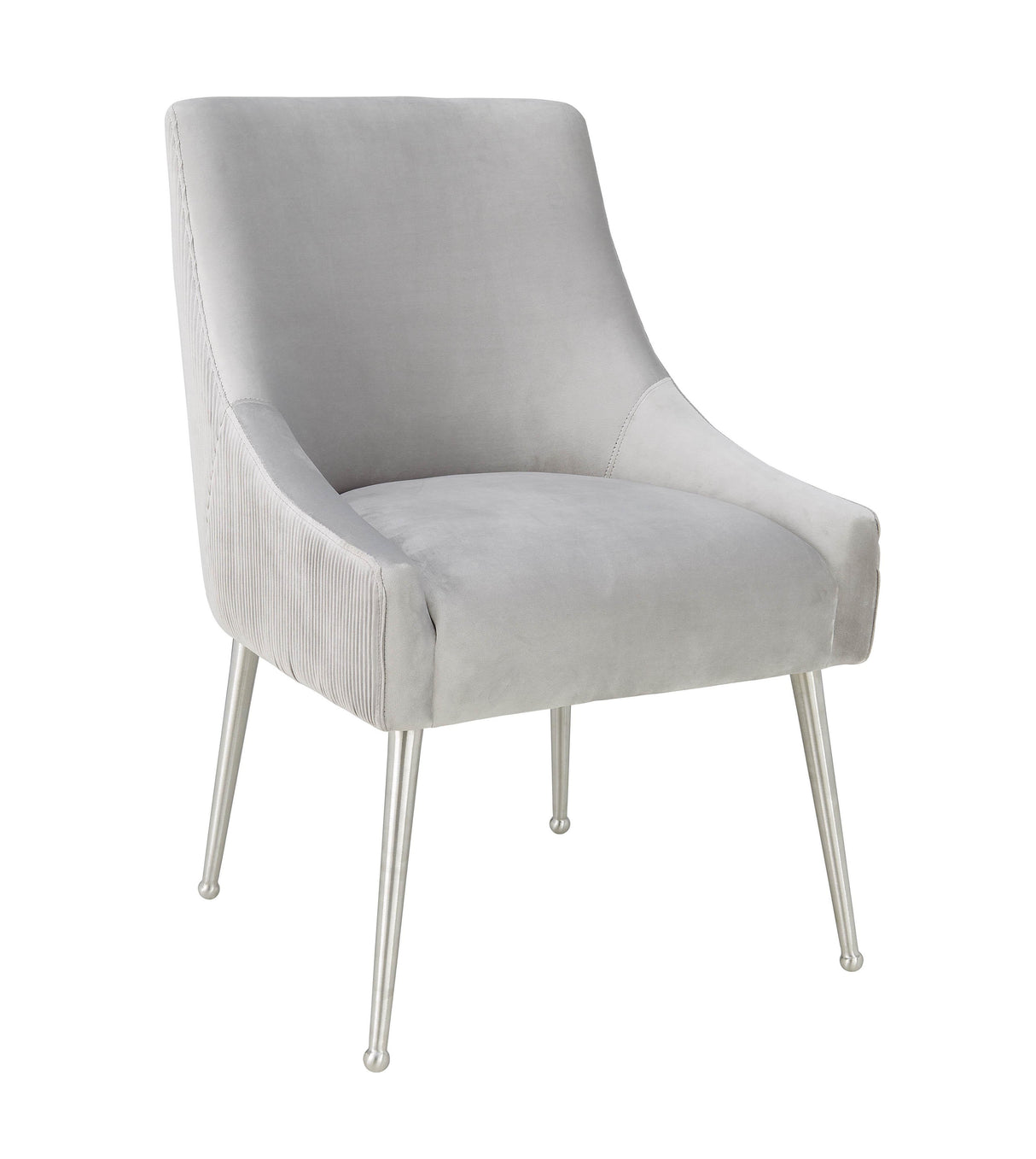 Beatrix Pleated Light Grey Velvet Side Chair - Silver Legs by TOV Furniture at Eve Furniture