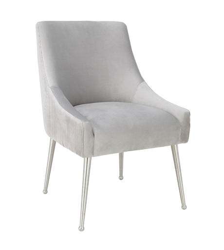 Beatrix Pleated Light Grey Velvet Side Chair - Silver Legs by TOV Furniture at Eve Furniture