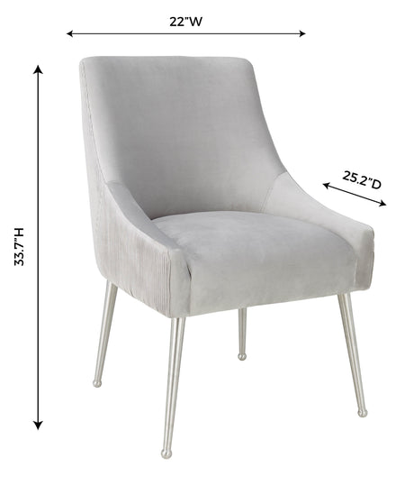 Beatrix Pleated Light Grey Velvet Side Chair - Silver Legs by TOV Furniture at Eve Furniture