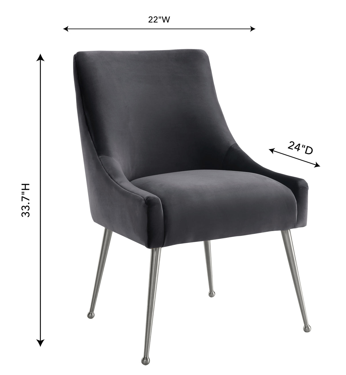 Beatrix Grey Velvet Side Chair - Silver Legs by TOV Furniture at Eve Furniture