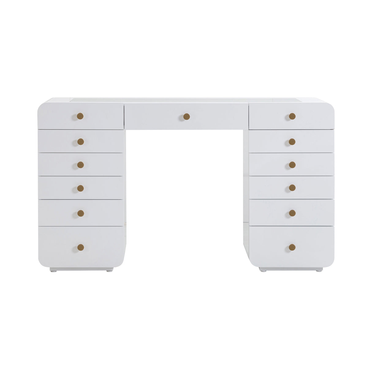 Hollywood 56" White Desk with LED Panel Vanity Mirror