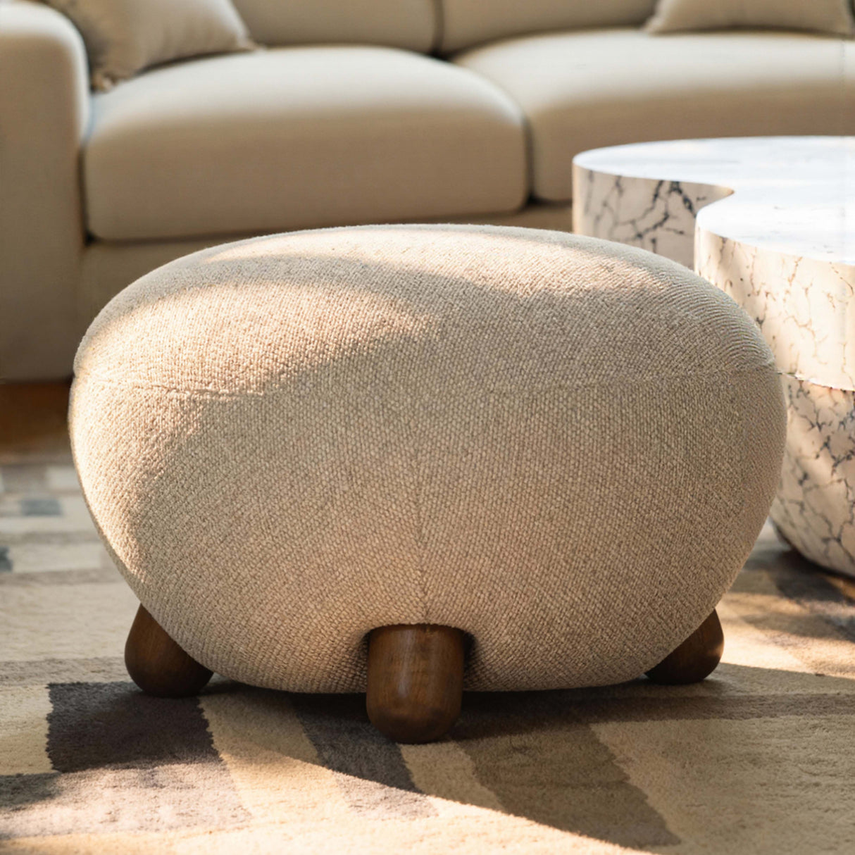Pucker Warm Grey Boucle Ottoman by TOV Furniture at Eve Furniture
