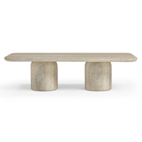 Tyche 55" Faux Travertine Indoor/Outdoor Concrete Rectangular Coffee Table by TOV Furniture at Eve Furniture