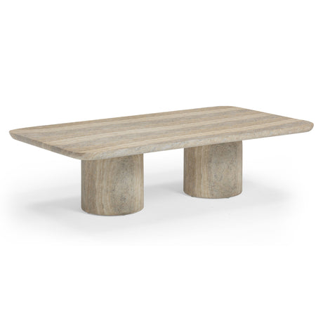 Tyche 55" Faux Travertine Indoor/Outdoor Concrete Rectangular Coffee Table by TOV Furniture at Eve Furniture