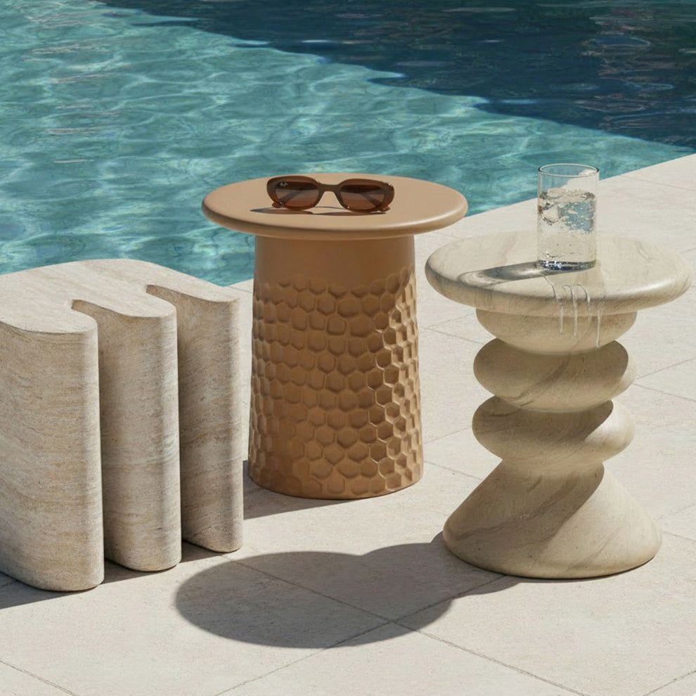 Hyre Faux Travertine Indoor/Outdoor Concrete Side Table by TOV Furniture at Eve Furniture