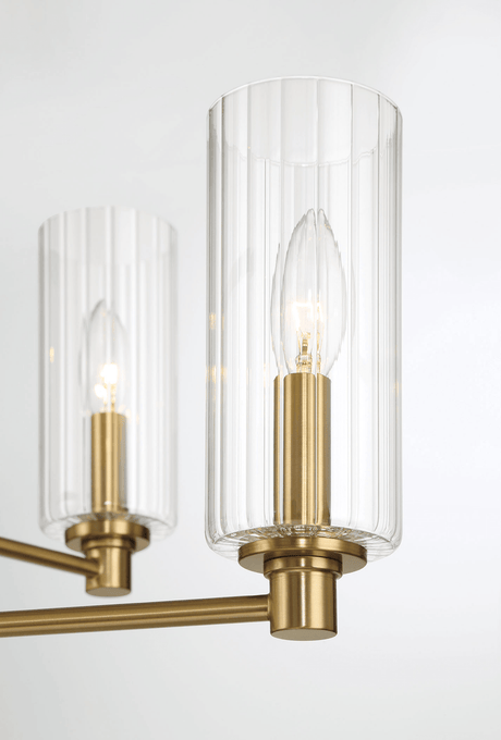 Timeless Six Lights Chandelier With Clear Ribbed Glass - Satin Brass by Ashcroft Imports at Eve Furniture