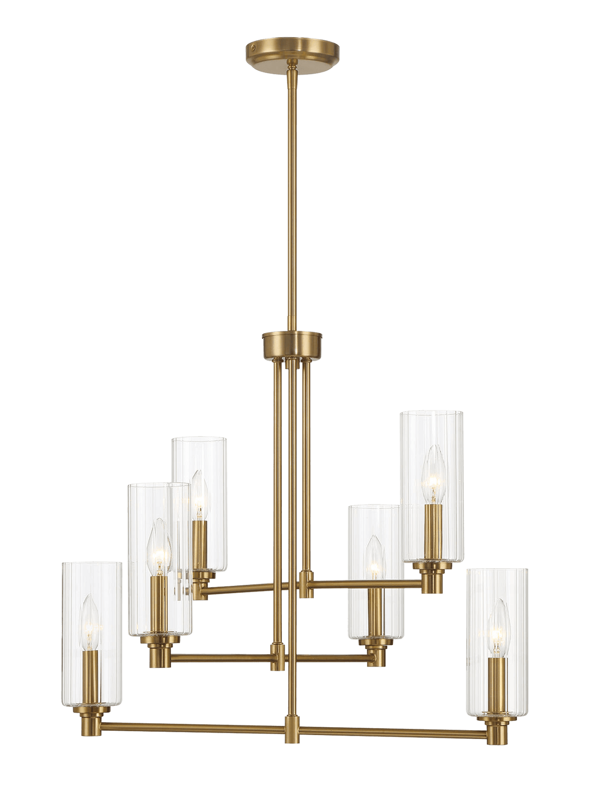 Timeless Six Lights Chandelier With Clear Ribbed Glass - Satin Brass by Ashcroft Imports at Eve Furniture