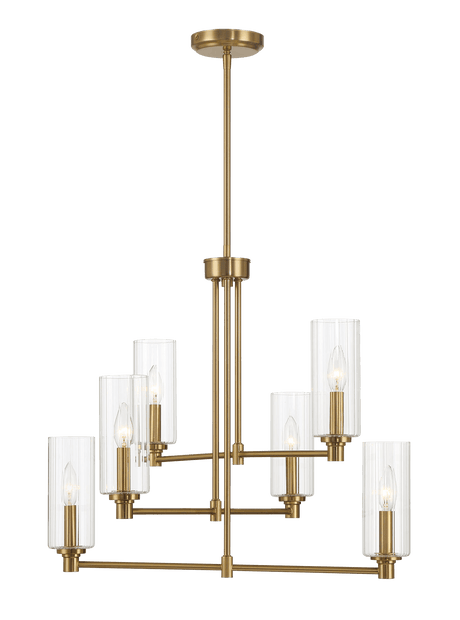 Timeless Six Lights Chandelier With Clear Ribbed Glass - Satin Brass by Ashcroft Imports at Eve Furniture