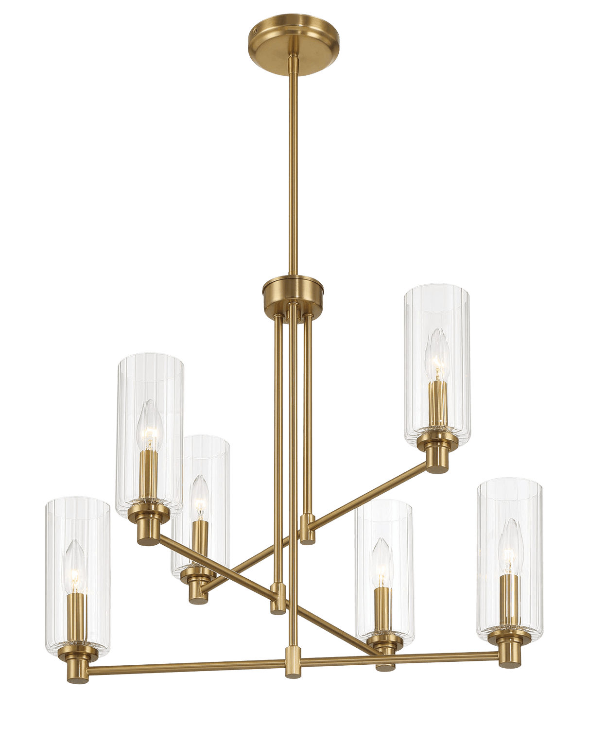Timeless Six Lights Chandelier With Clear Ribbed Glass - Satin Brass by Ashcroft Imports at Eve Furniture
