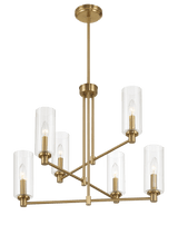 Timeless Six Lights Chandelier With Clear Ribbed Glass - Satin Brass by Ashcroft Imports at Eve Furniture