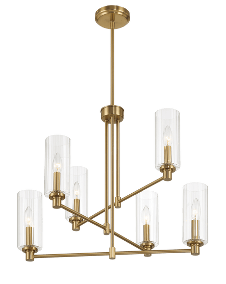 Timeless Six Lights Chandelier With Clear Ribbed Glass - Satin Brass by Ashcroft Imports at Eve Furniture