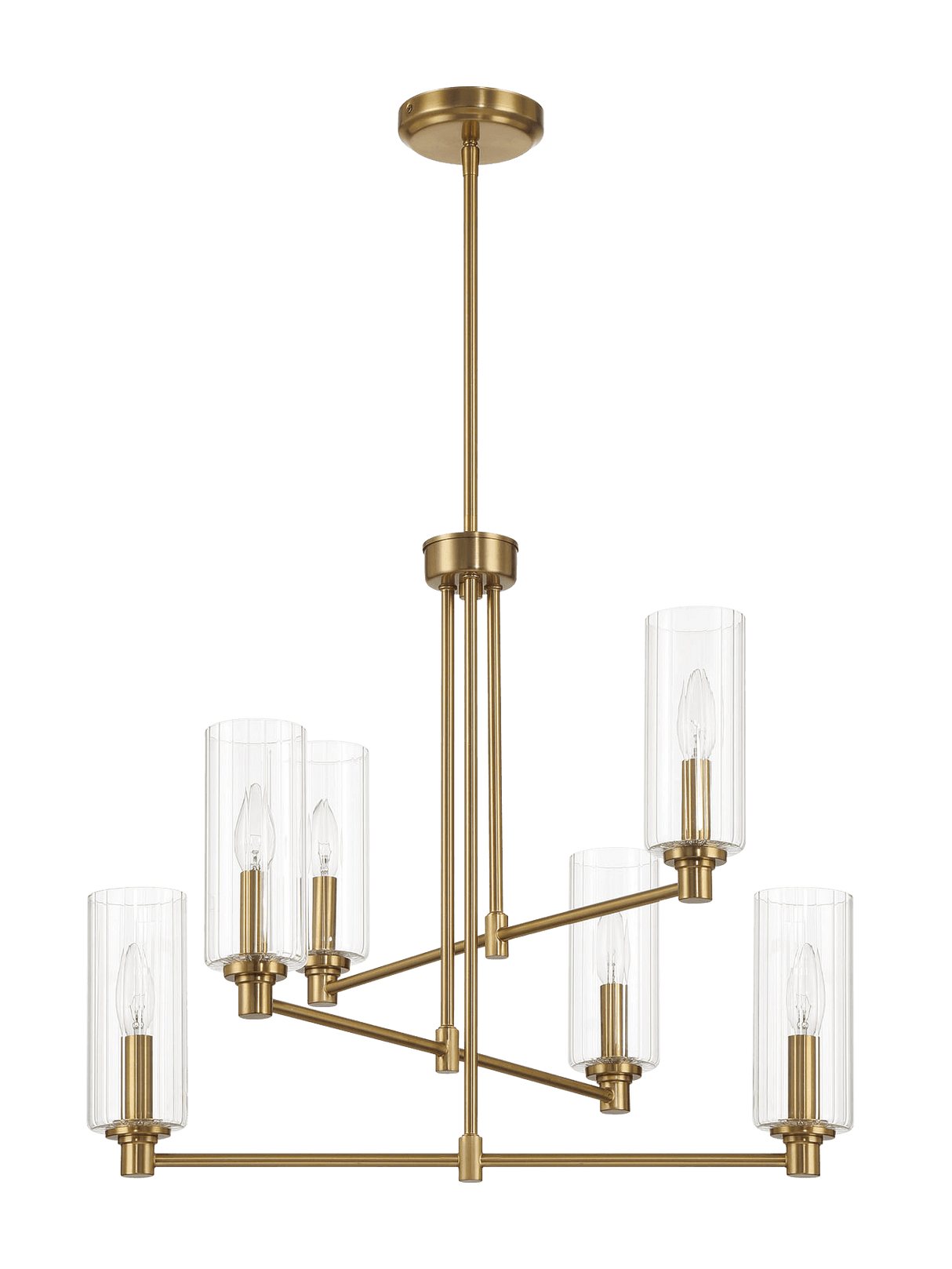 Timeless Six Lights Chandelier With Clear Ribbed Glass - Satin Brass by Ashcroft Imports at Eve Furniture