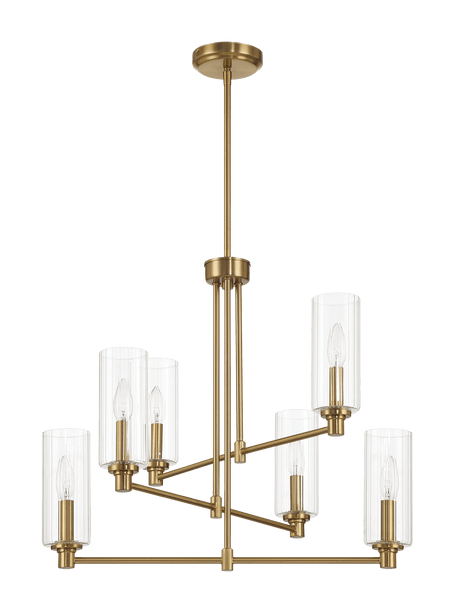 Timeless Six Lights Chandelier With Clear Ribbed Glass - Satin Brass by Ashcroft Imports at Eve Furniture