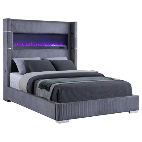 Tisdall 67-inch Upholstered Cal King Fireplace Bed Grey by Coaster at Eve Furniture