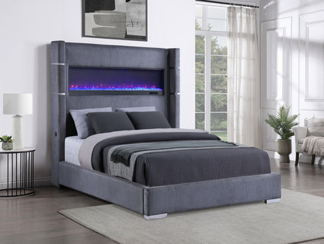 Tisdall 67-inch Upholstered Cal King Fireplace Bed Grey by Coaster at Eve Furniture