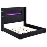 Tisdall Black 67-inch Upholstered Eastern King Fireplace Bed by Coaster at Eve Furniture