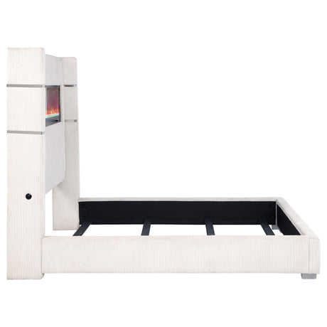 Tisdall Cream 67-inch Upholstered Eastern King Fireplace Bed by Coaster at Eve Furniture