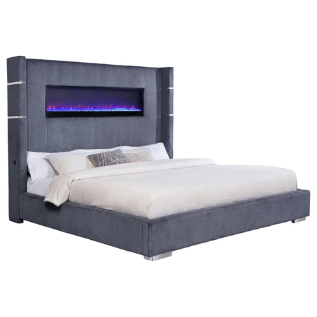 Tisdall Gray 67-inch Upholstered Eastern King Fireplace Bed by Coaster at Eve Furniture