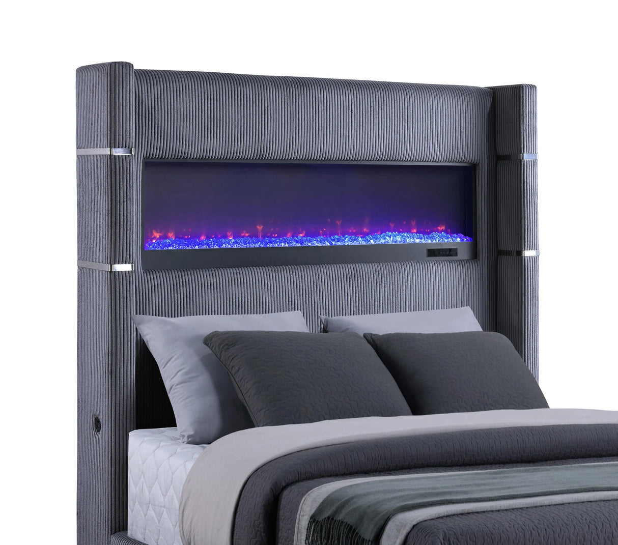 Tisdall Gray 67-inch Upholstered Eastern King Fireplace Bed by Coaster at Eve Furniture