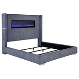 Tisdall Gray 67-inch Upholstered Eastern King Fireplace Bed by Coaster at Eve Furniture