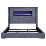 Tisdall Gray 67-inch Upholstered Eastern King Fireplace Bed by Coaster at Eve Furniture