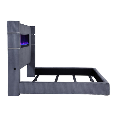 Tisdall Gray 67-inch Upholstered Eastern King Fireplace Bed by Coaster at Eve Furniture