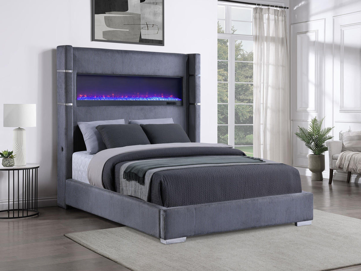 Tisdall Gray 67-inch Upholstered Queen Fireplace Bed by Coaster at Eve Furniture