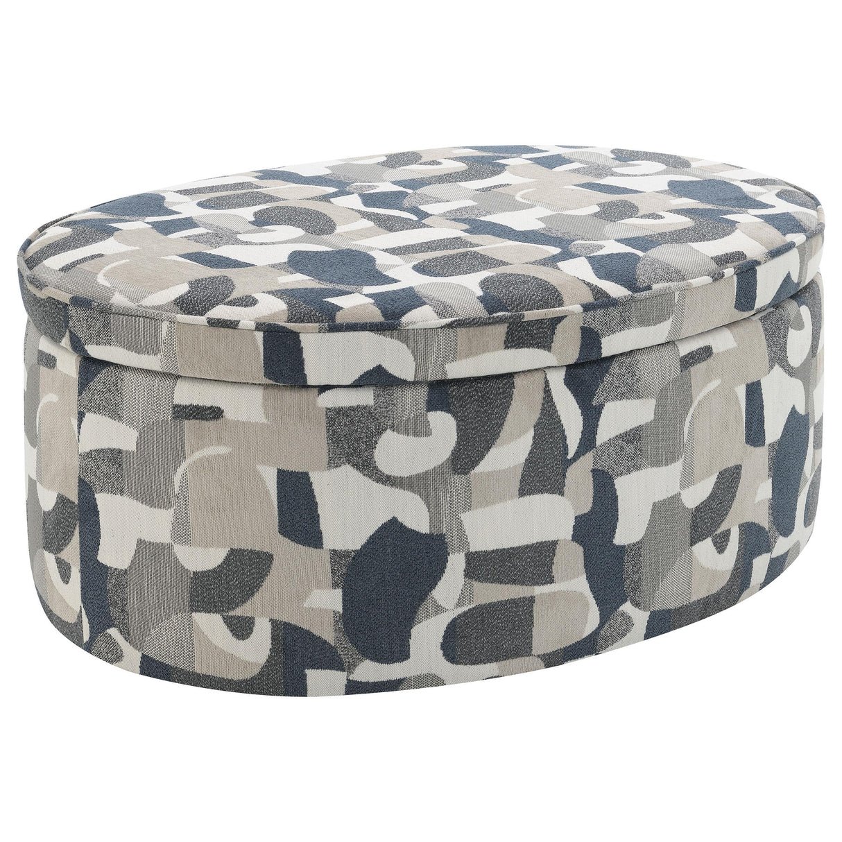Tomkins Indigo Blue Oval Upholstered Storage Ottoman by Coaster at Eve Furniture