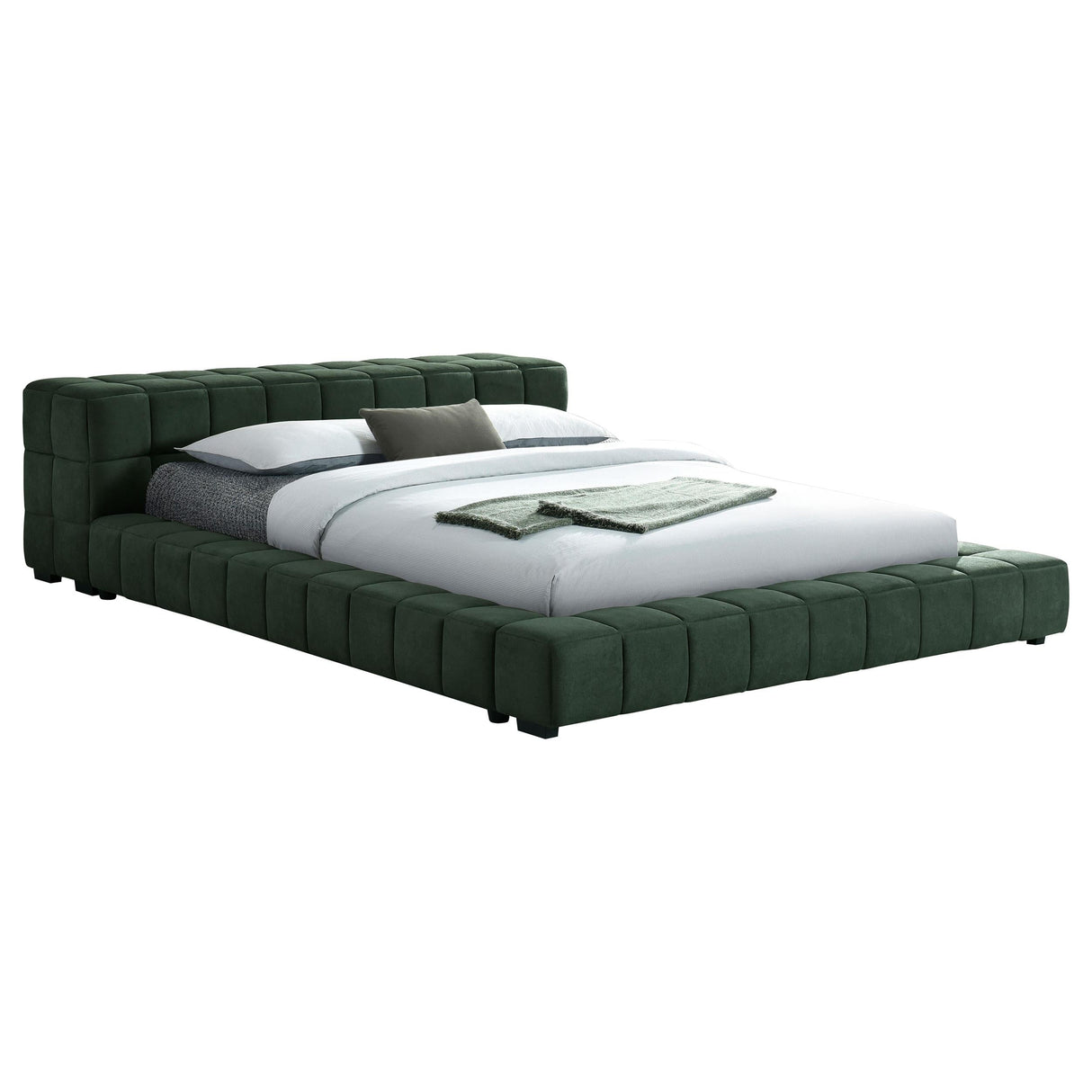 Trinity Green Upholstered Eastern King Platform Bed by Coaster at Eve Furniture
