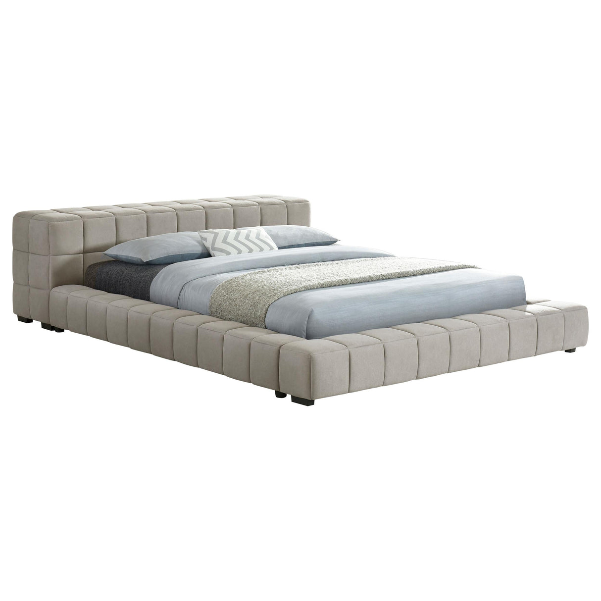 Trinity Light Taupe Upholstered Eastern King Platform Bed by Coaster at Eve Furniture