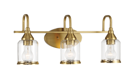 Twilight Three Lights Brushed Gold Contemporary Vanity Light 22"W × 10"H × 7.48"E with Clear Glass by Ashcroft Imports at Eve Furniture