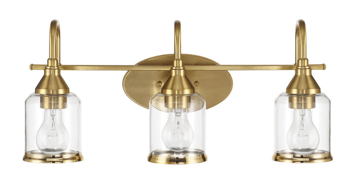 Twilight Three Lights Brushed Gold Contemporary Vanity Light 22"W × 10"H × 7.48"E with Clear Glass by Ashcroft Imports at Eve Furniture