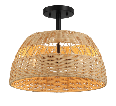Twinkle Double Lights Semi Flush With Rattan Shade Black Metal Finish for Farmhouse Style by Ashcroft Imports at Eve Furniture