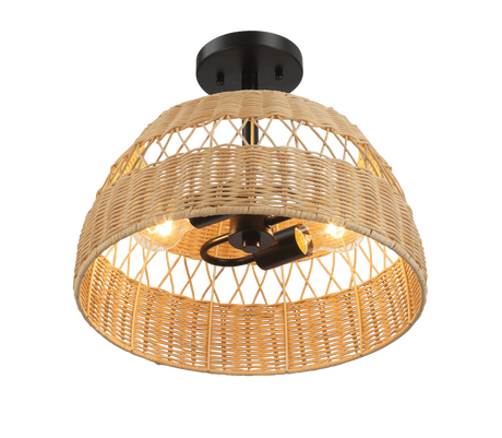 Twinkle Double Lights Semi Flush With Rattan Shade Black Metal Finish for Farmhouse Style by Ashcroft Furniture at Eve Furniture