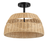 Twinkle Double Lights Semi Flush With Rattan Shade Black Metal Finish for Farmhouse Style by Ashcroft Imports at Eve Furniture