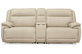 Double Deal Almond 2-Piece Power Reclining Loveseat Sectional with Console