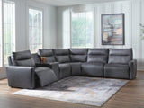 ModZ Blue 6-Piece Power Reclining Sectional with Audio Console