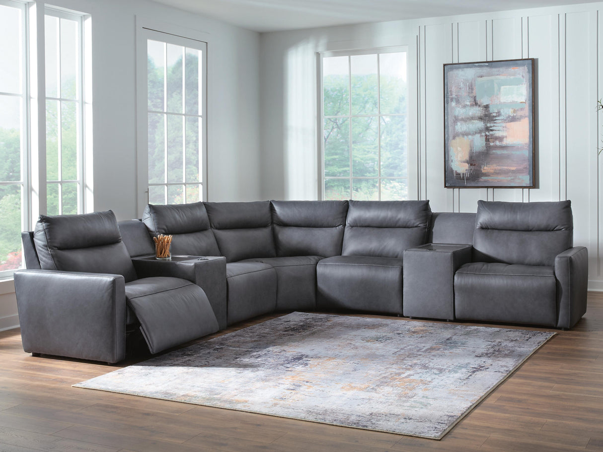 ModZ Blue 7-Piece Power Reclining Sectional with Audio Consoles