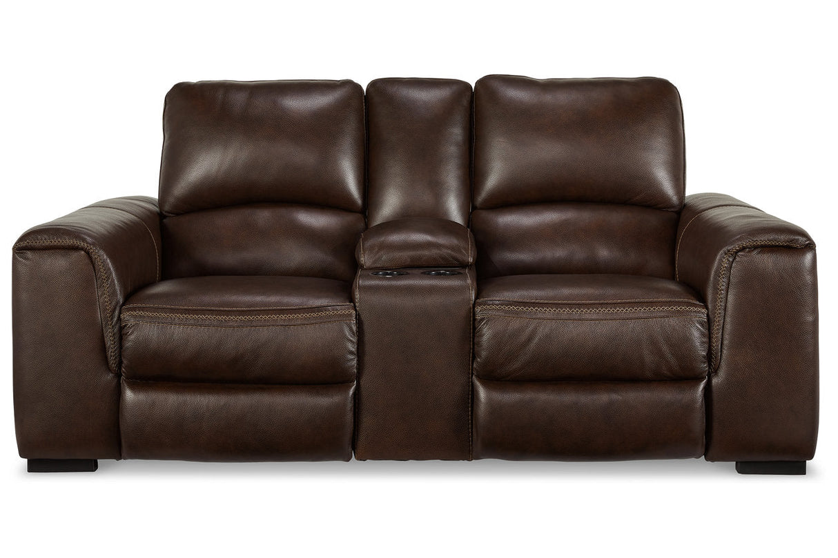 Alessandro Walnut Power Reclining Loveseat with Console