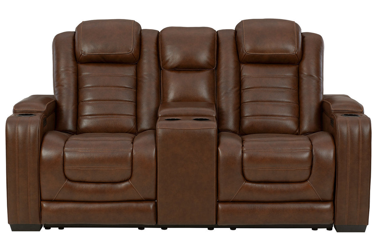 Backtrack Chocolate Power Reclining Loveseat with Console