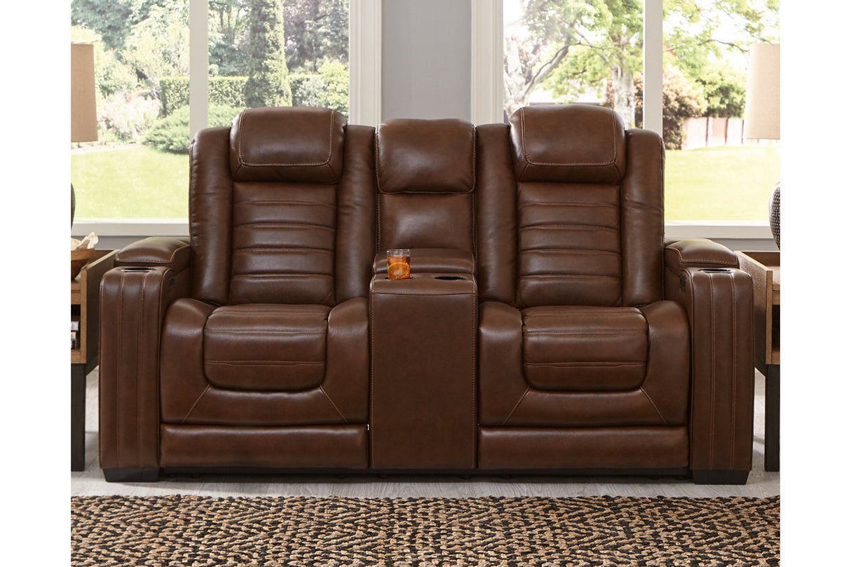 Backtrack Chocolate Power Reclining Loveseat with Console