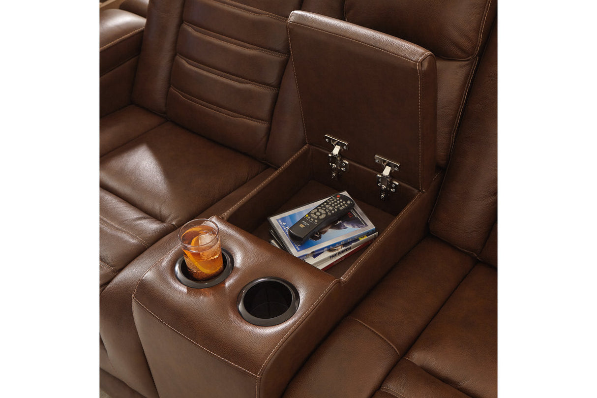 Backtrack Chocolate Power Reclining Loveseat with Console