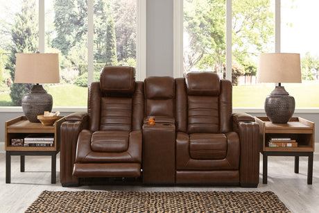 Backtrack Chocolate Power Reclining Loveseat with Console