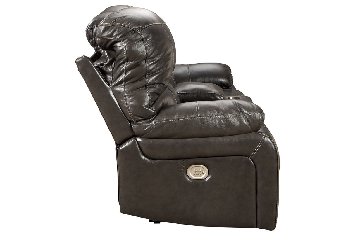 Hallstrung Gray Power Reclining Loveseat with Console