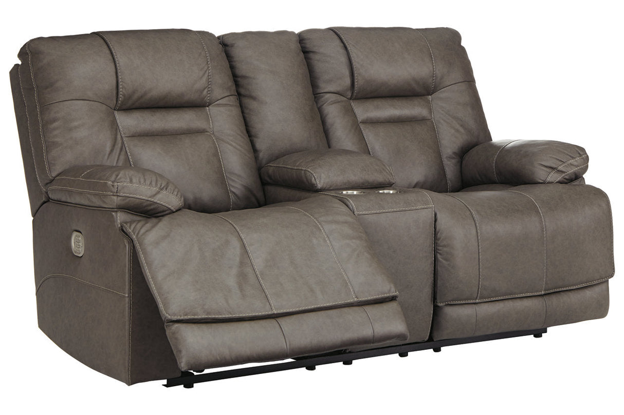 Wurstrow Smoke Power Reclining Loveseat with Console