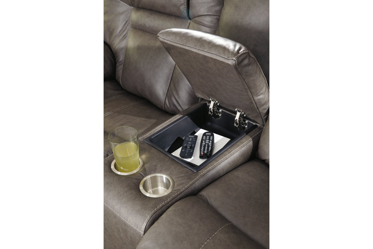 Wurstrow Smoke Power Reclining Loveseat with Console