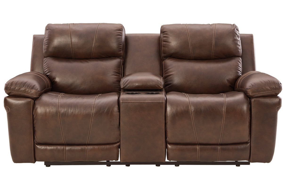 Edmar Chocolate Power Reclining Loveseat with Console