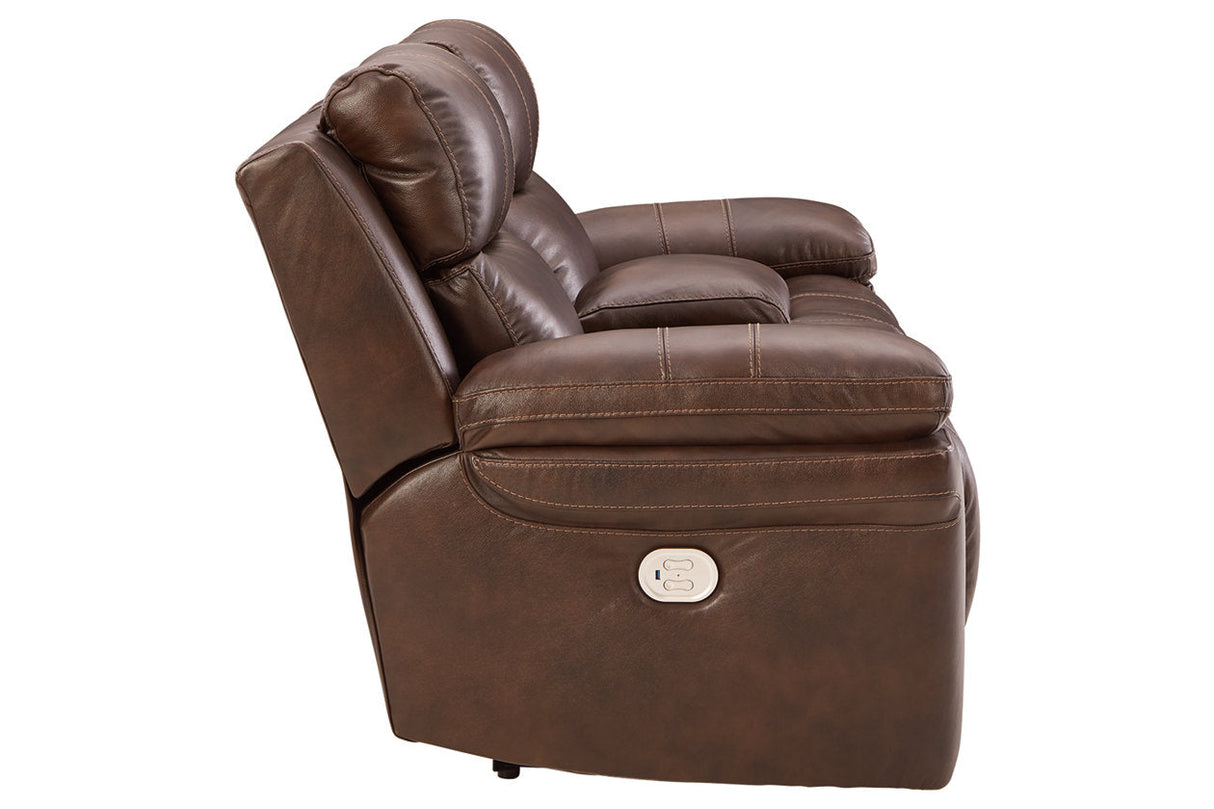 Edmar Chocolate Power Reclining Loveseat with Console