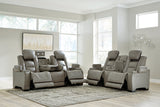 The Man-Den Gray Power Reclining Sofa and Loveseat